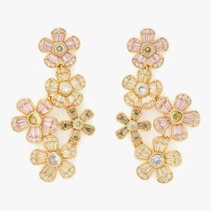 NWT Kate Spade Fleurette Statement‎ Earrings NEW Linear Floral crystal flowers